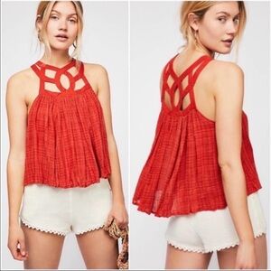 NWOT! Free people FP one Geo Blouson Top in red/orange size XS!